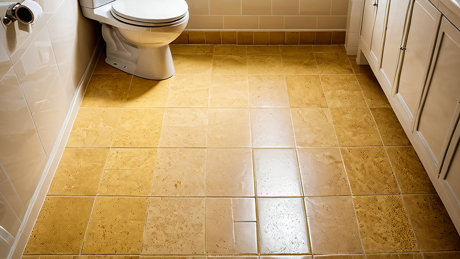 トイレのクッションフロアにできた黄ばみの拡大写真