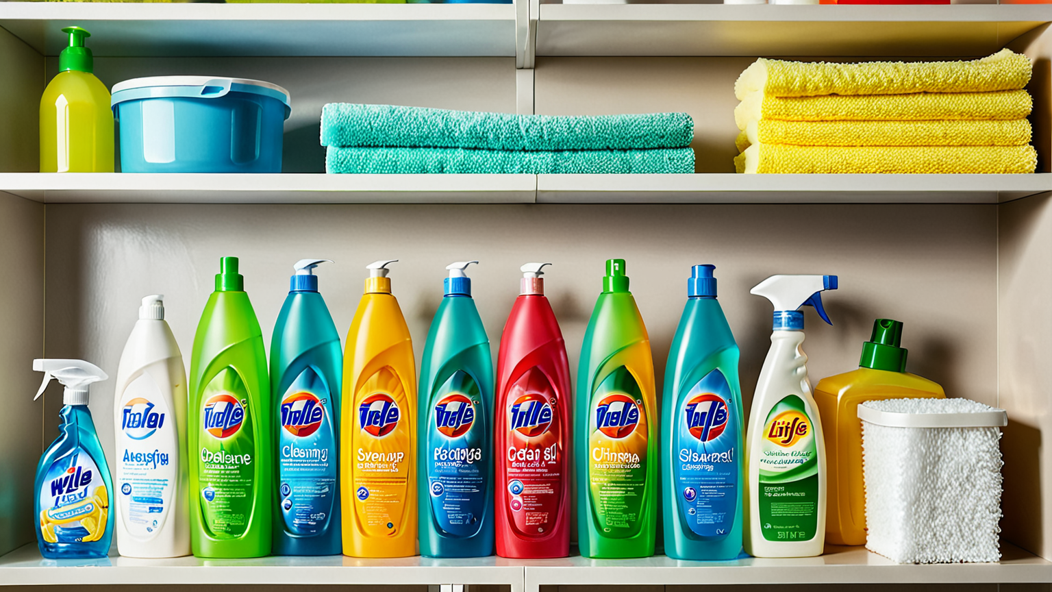 掃除用具と洗剤が並んだ写真