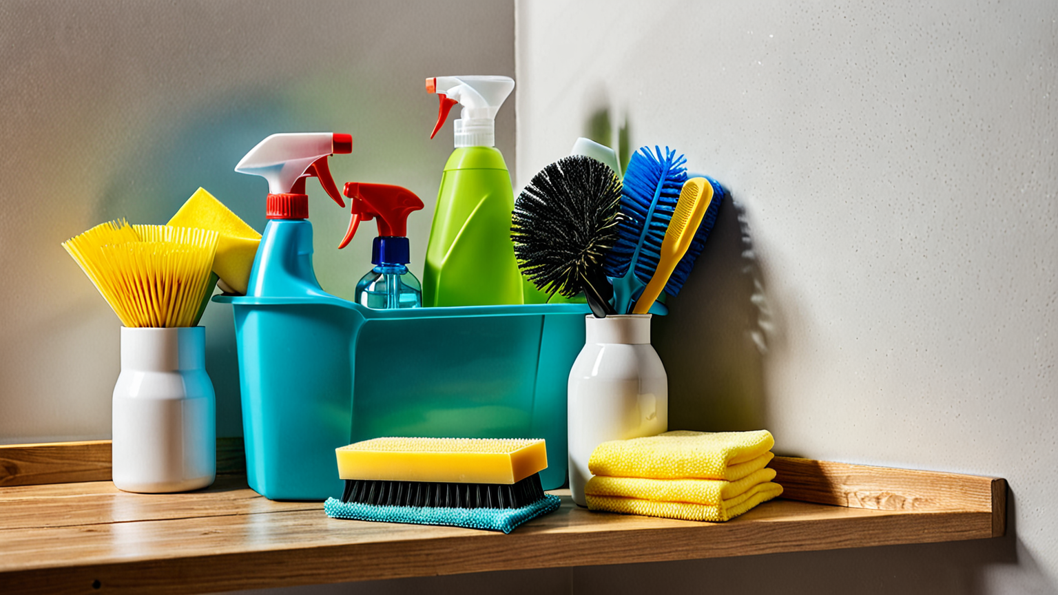 掃除道具を準備する様子