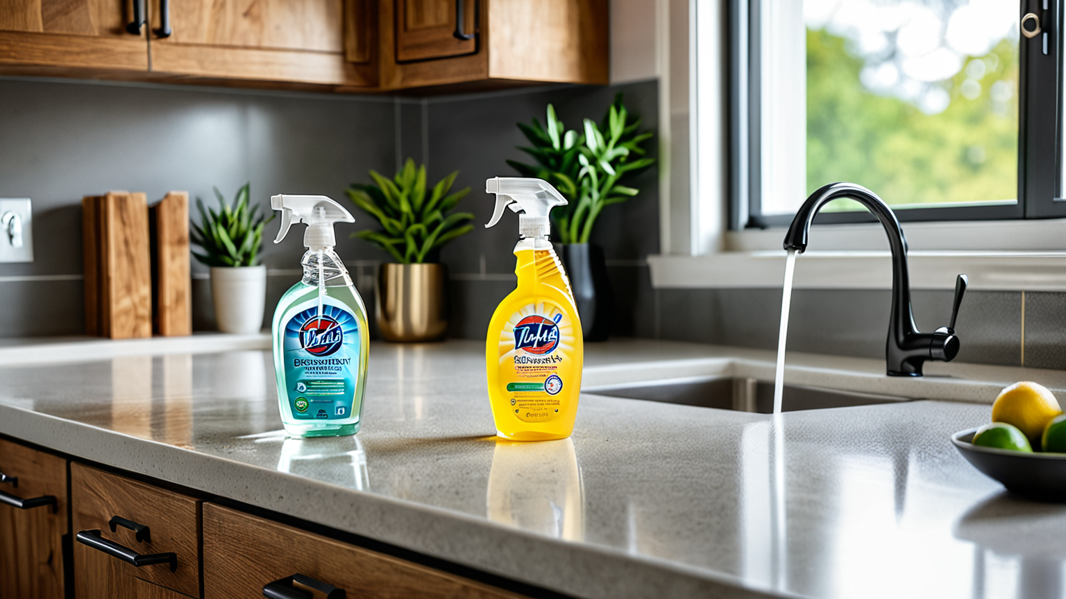 手を洗う様子や消毒スプレーとキッチンの清潔な環境