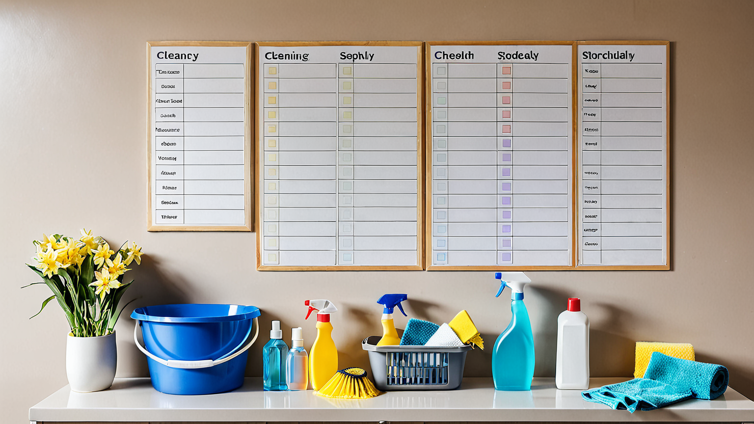 掃除スケジュール表と掃除用具