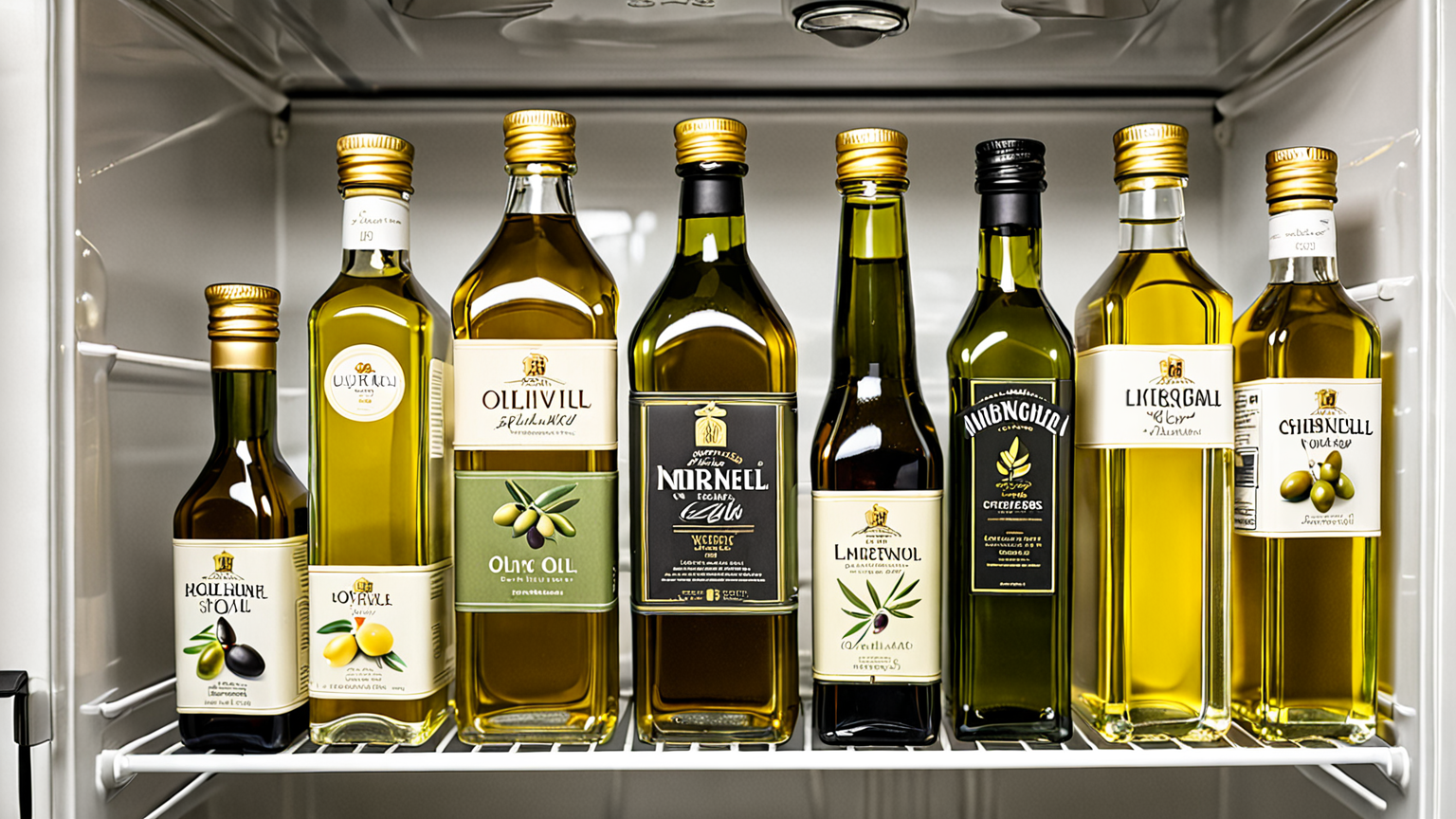 冷蔵庫の中のオリーブオイル瓶