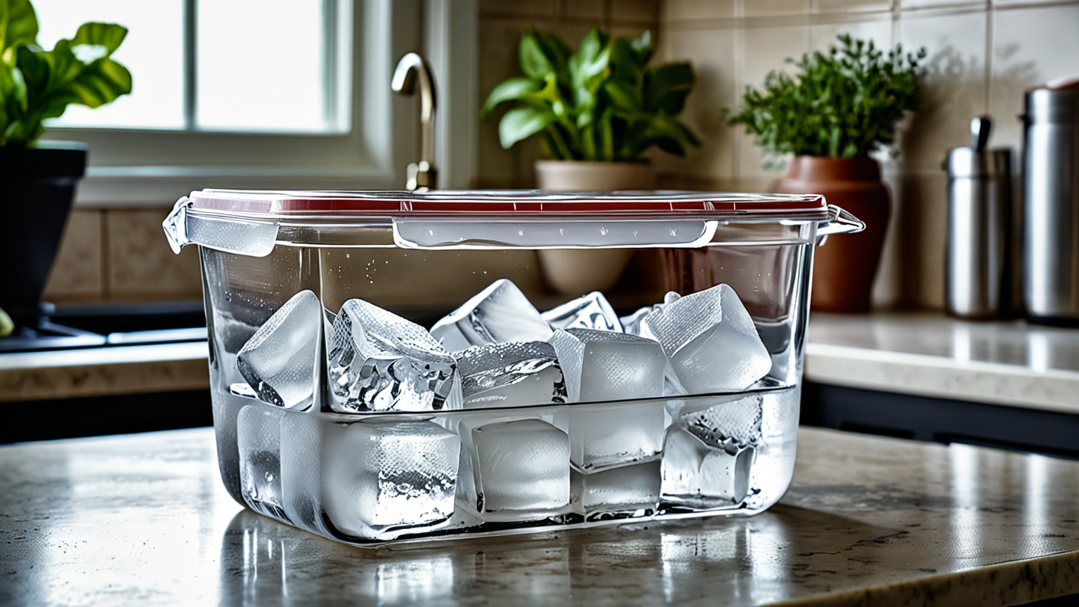 アイスを密閉容器に入れて保存している様子