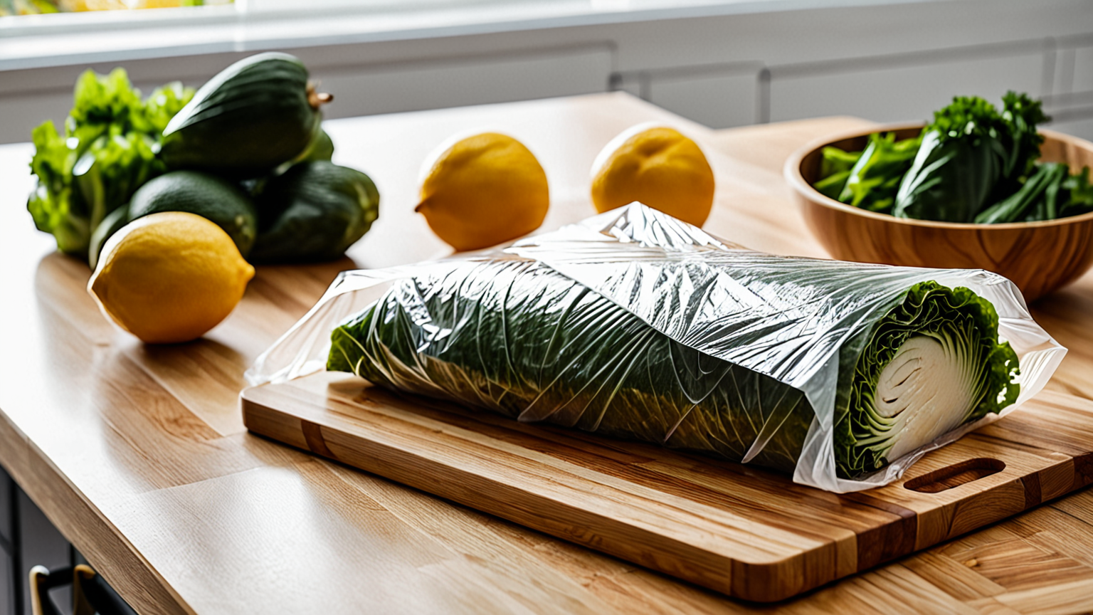 ちくわをカットしてラップに包む様子