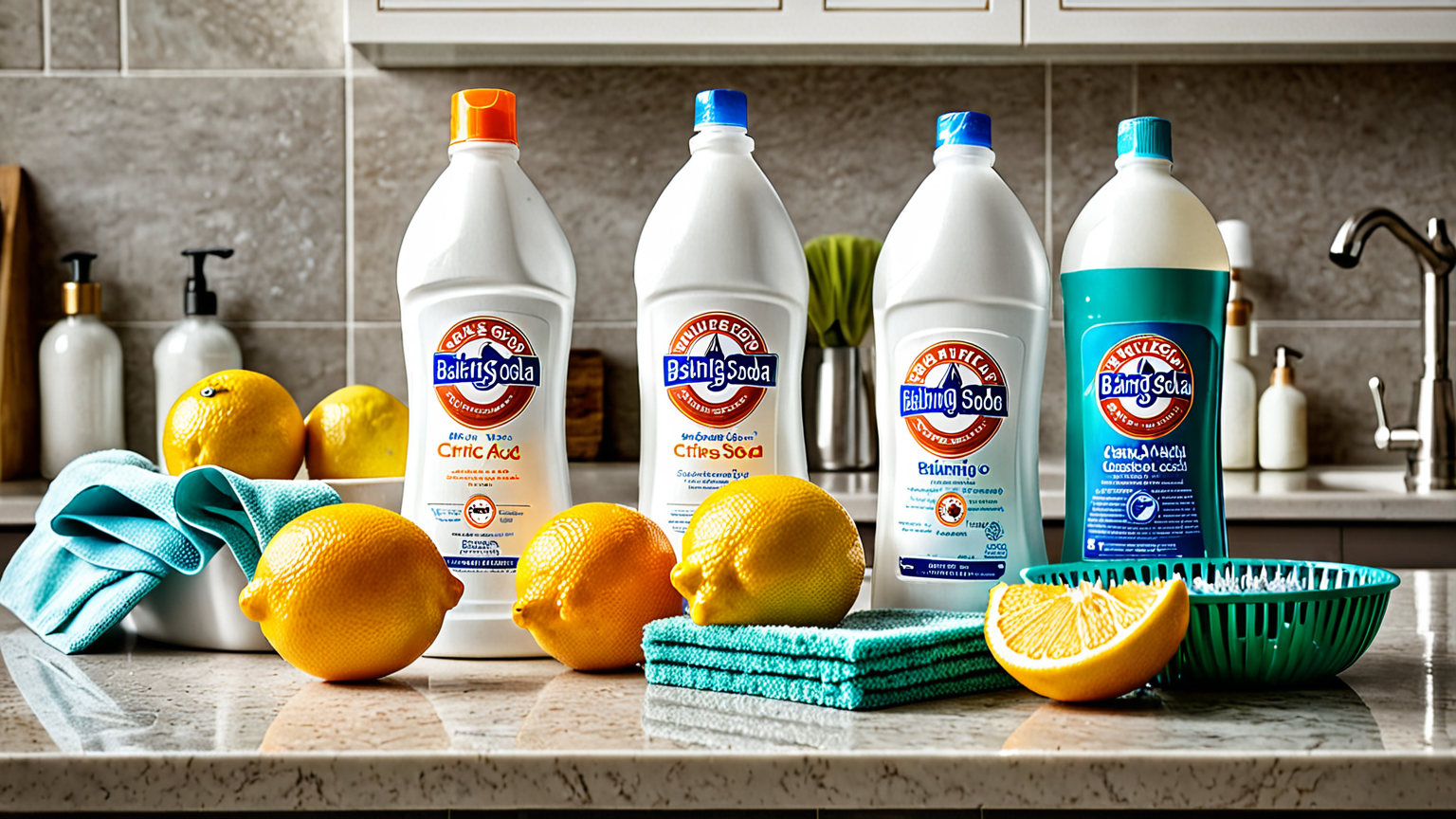 掃除用具と重曹やクエン酸の準備