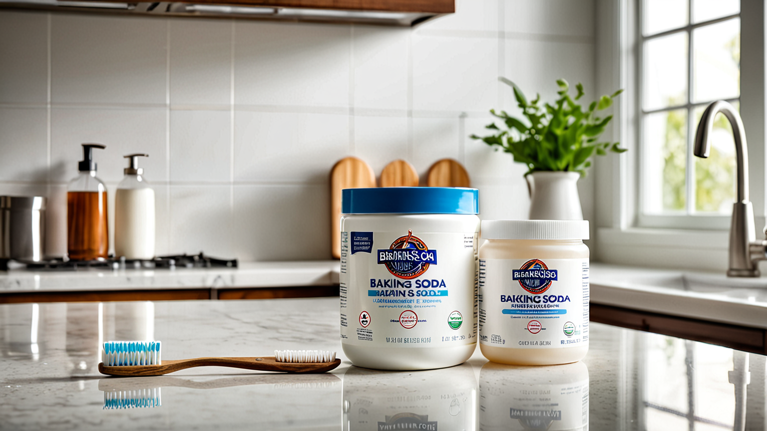 掃除用の重曹と歯ブラシが置かれている様子