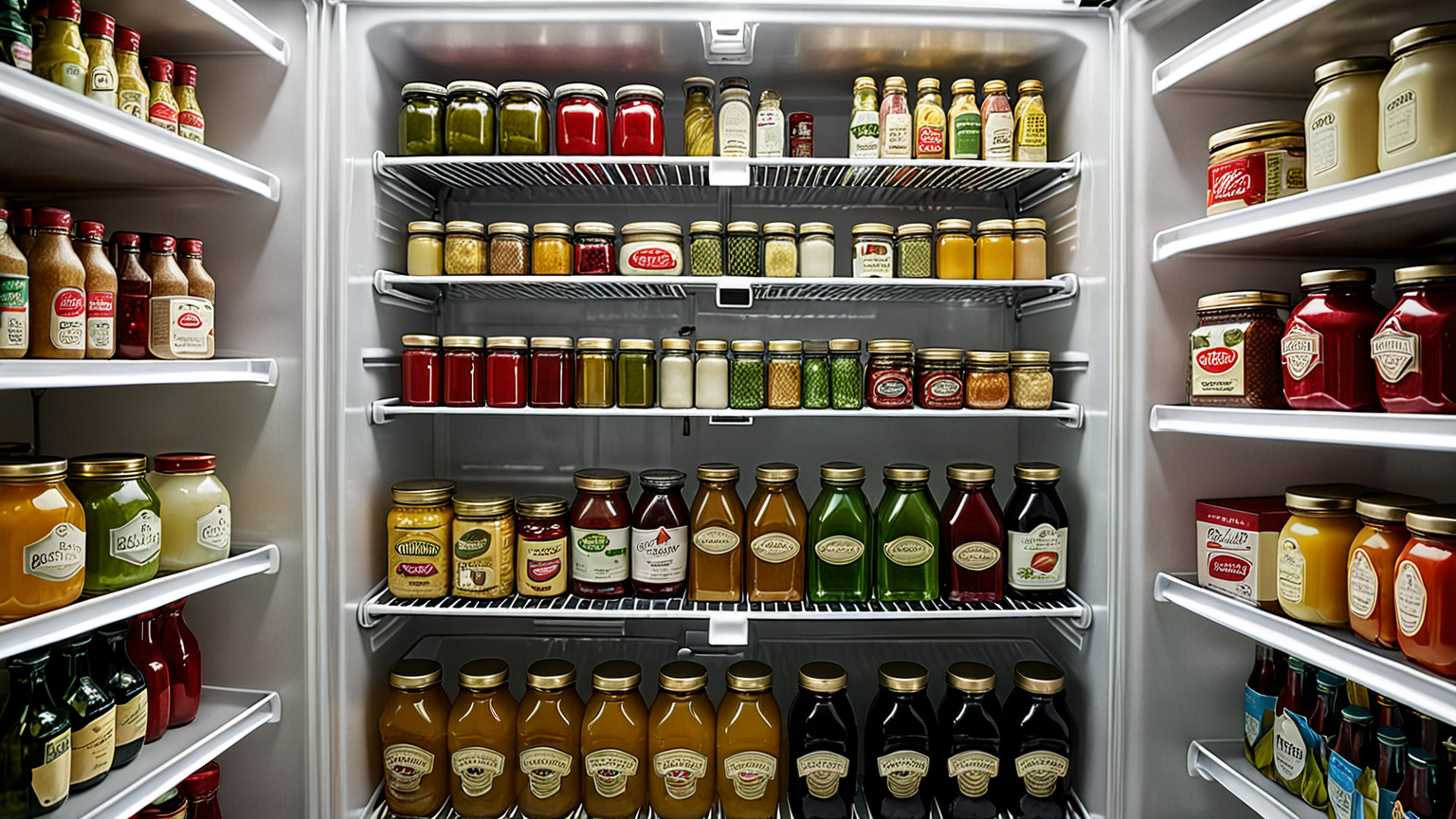 冷蔵庫内の整理された調味料