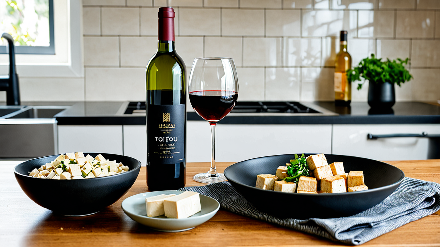 豆腐料理に使うワインボトルとグラス