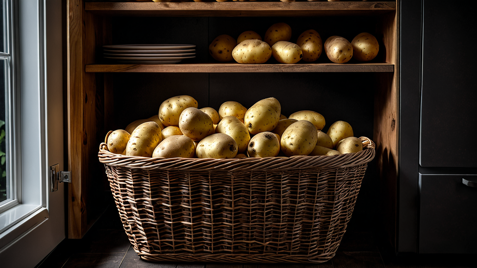 暗く涼しい場所に保存されたじゃがいも