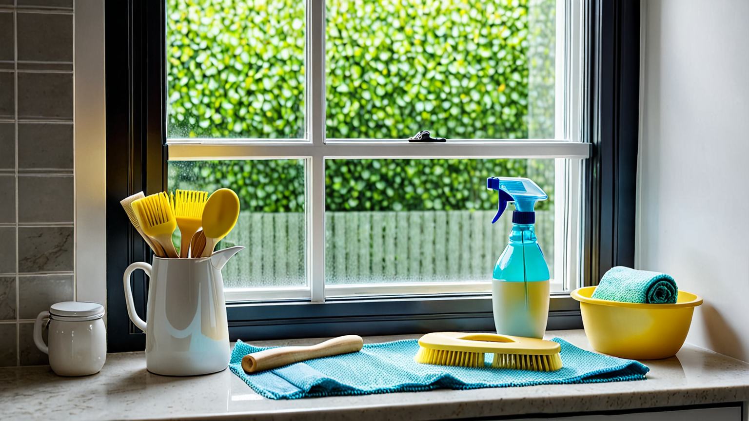 キッチンの網戸と掃除道具のイメージ