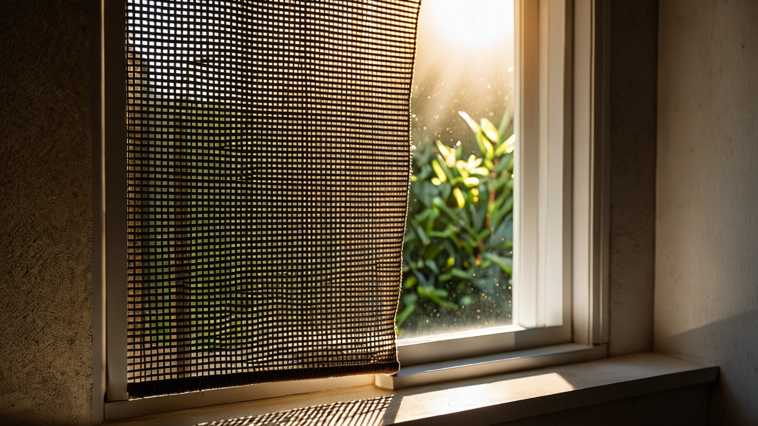 網戸の油汚れ掃除をしている様子