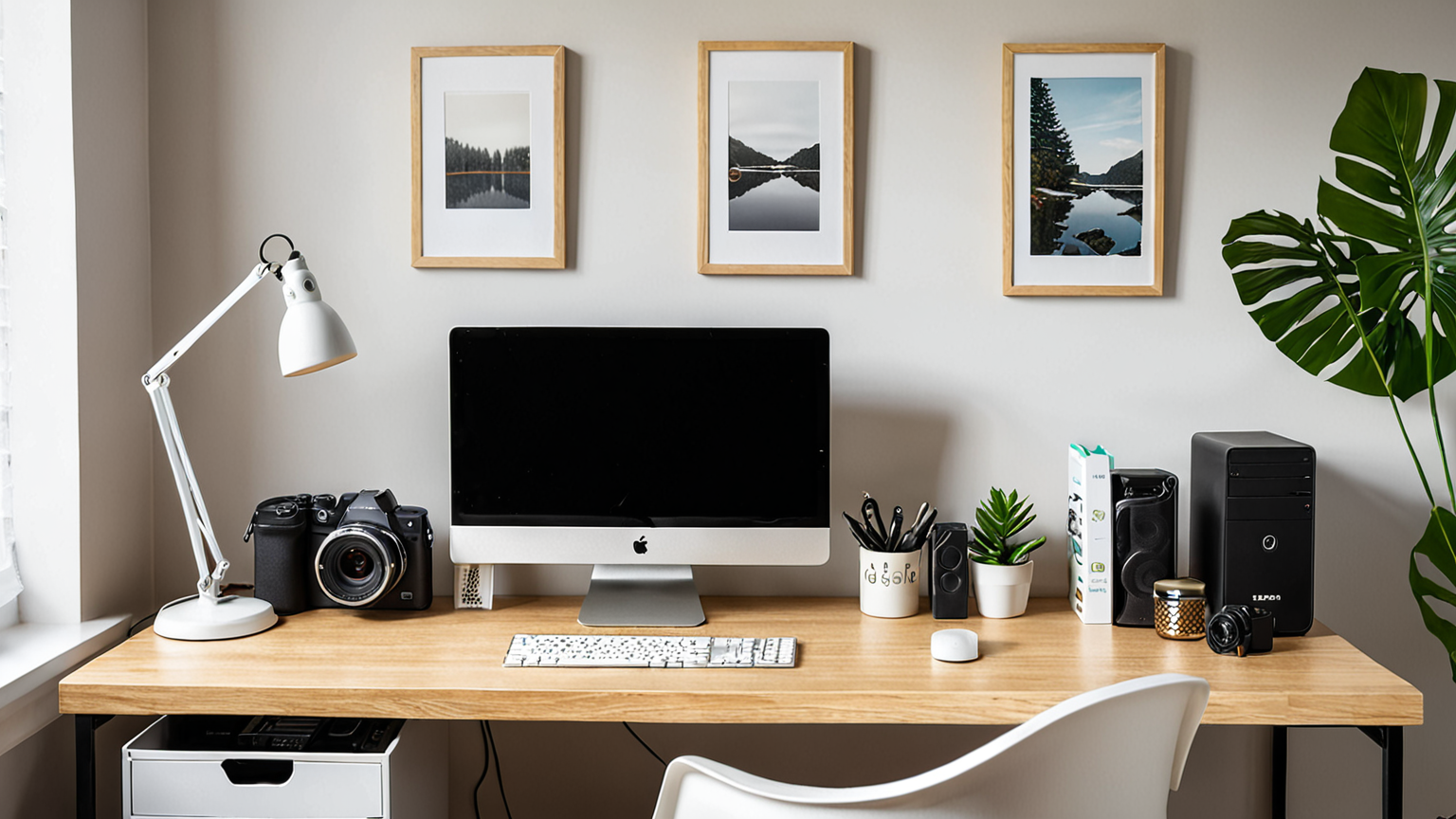 パソコン周辺を整理したデスク