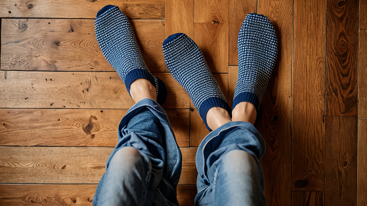 暖かい靴下とルームシューズを履いた足元