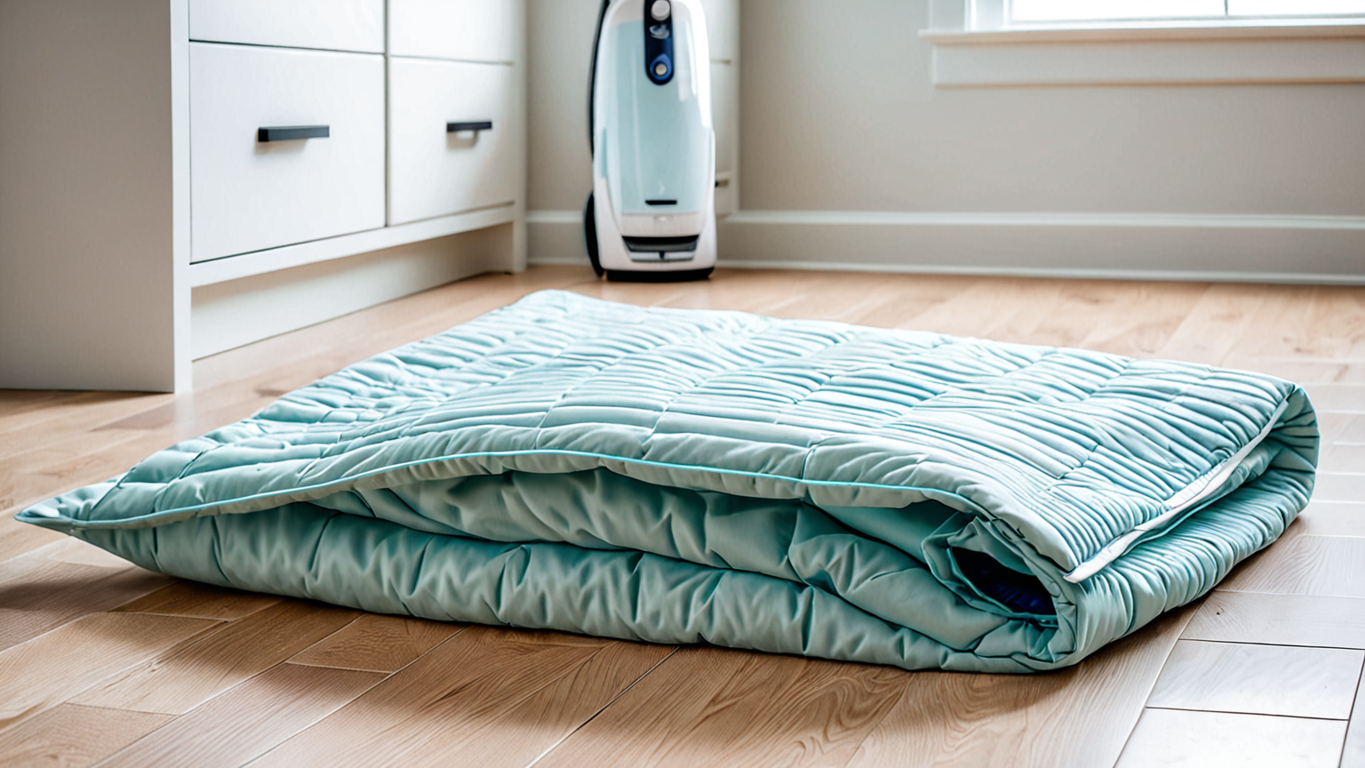 掛け布団を圧縮袋に入れている様子