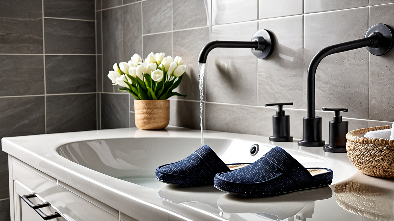 洗面器で手洗いしているスリッパ