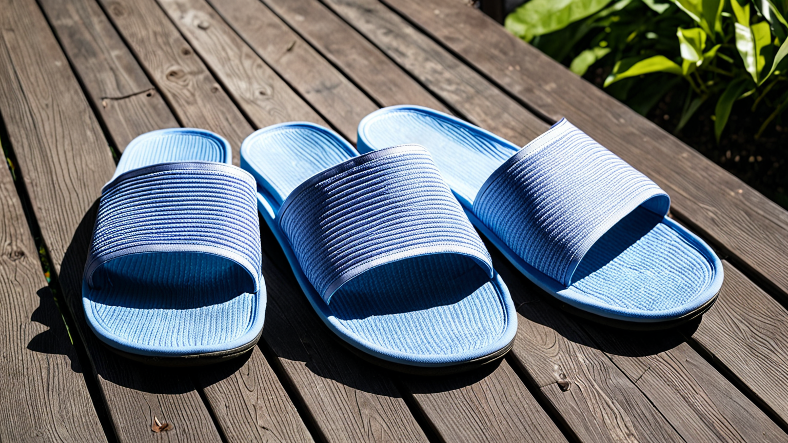 風通しの良い場所で陰干しされているスリッパ