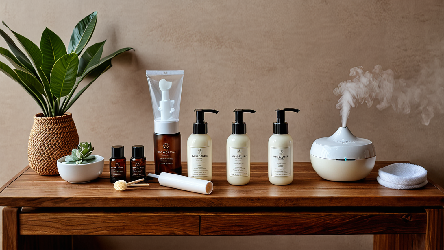 ハンドクリームや加湿器の並んだテーブル