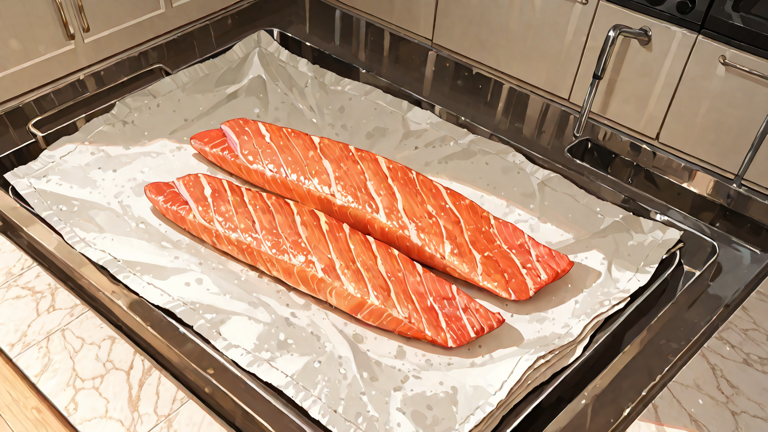 鮭の切り身をキッチンペーパーで拭き取る様子