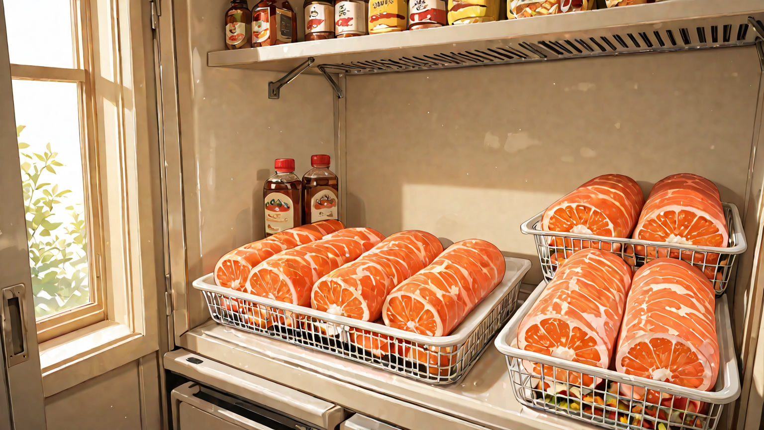 冷蔵庫で解凍中の鮭の切り身