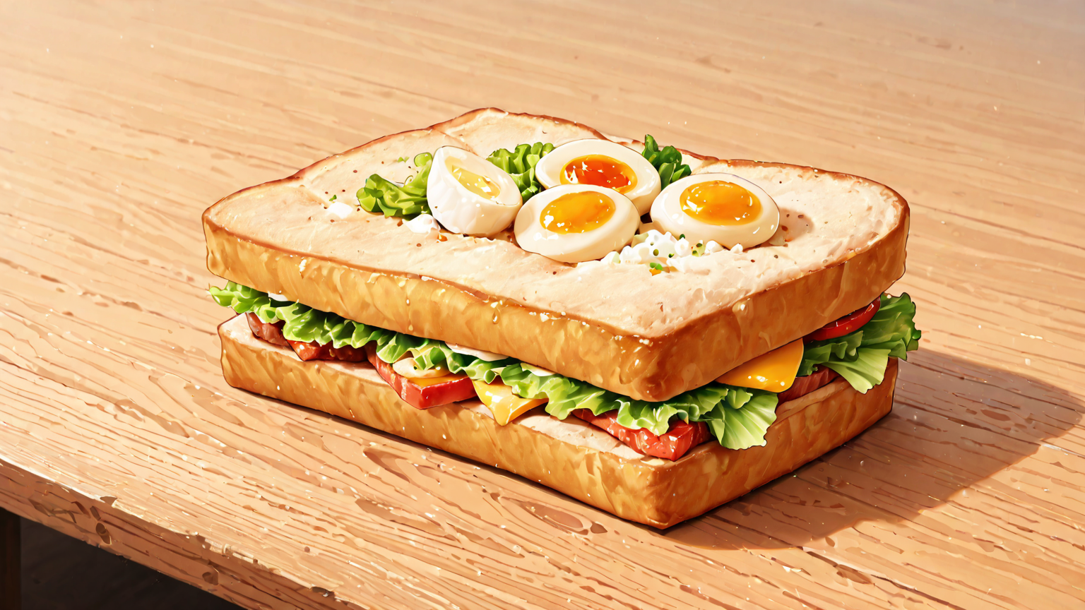 スクランブルエッグを使ったサンドイッチの写真