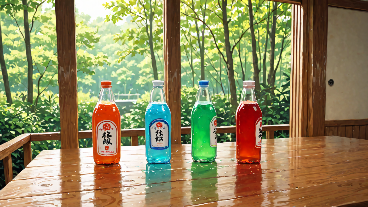 変色しためんつゆのビンと正常なビンの比較