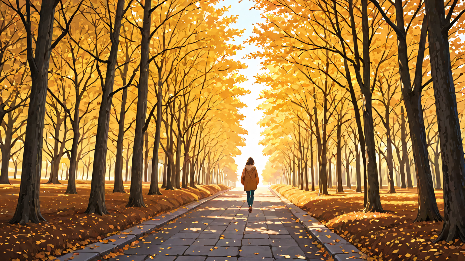 暖かい服装で散歩する女性