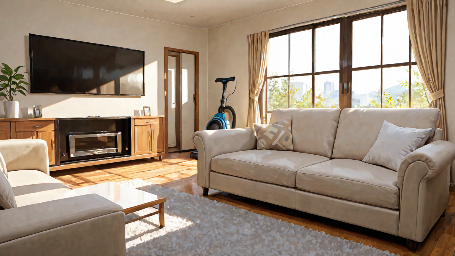 ソファ掃除に悩む女性