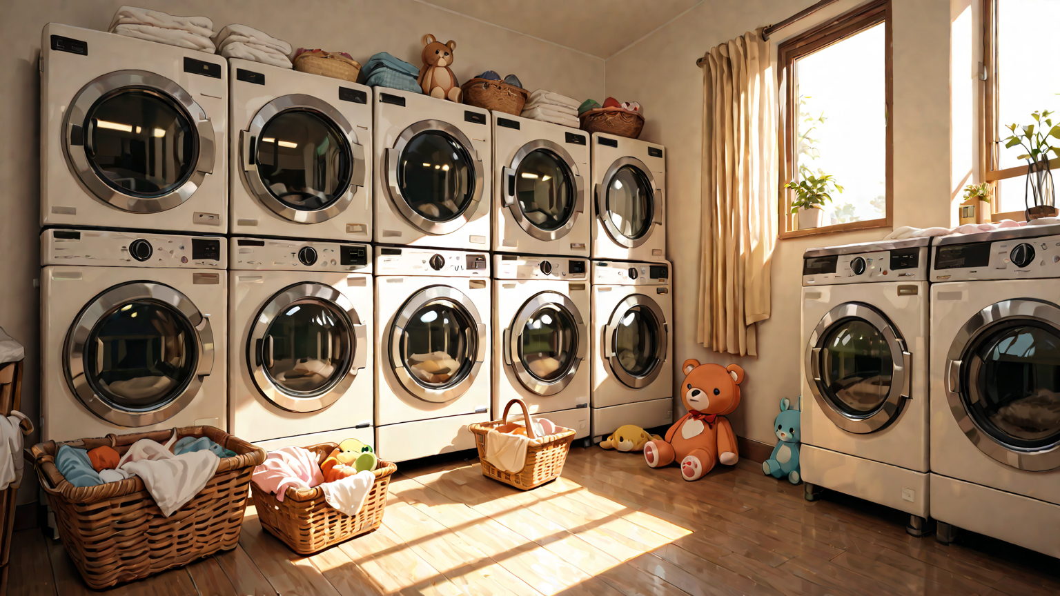 洗濯機でぬいぐるみを洗う準備をする様子