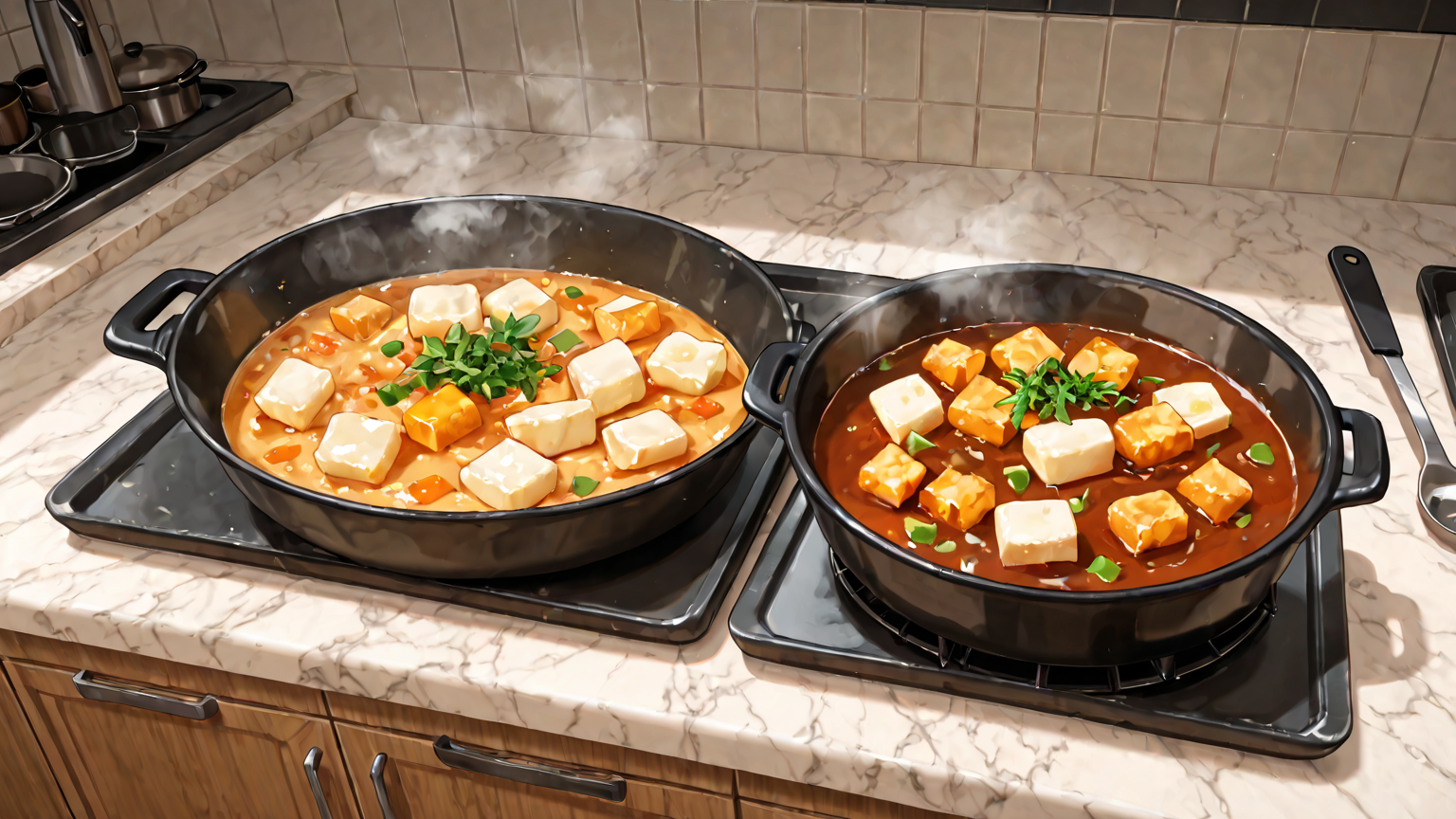 解凍した油揚げを調理している様子