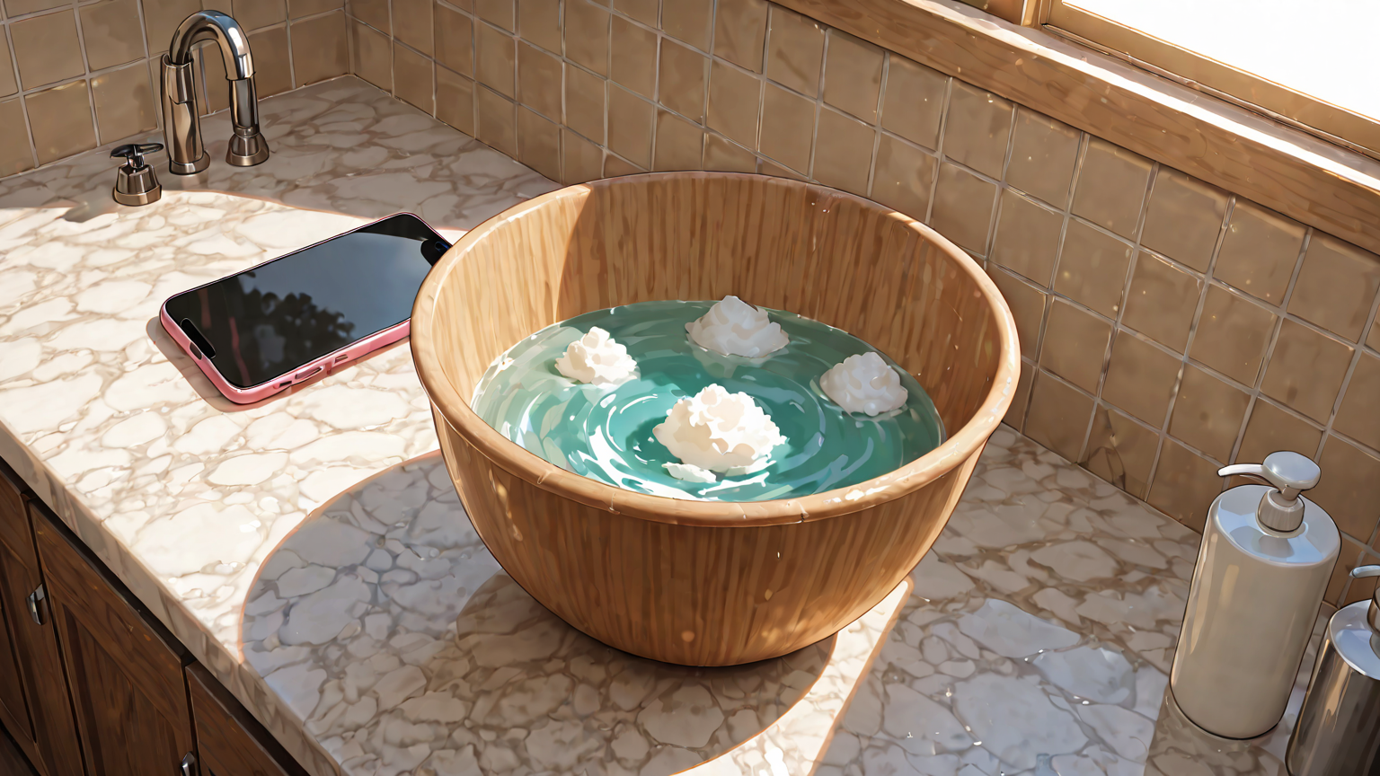 中性洗剤でスマホケースを洗う様子