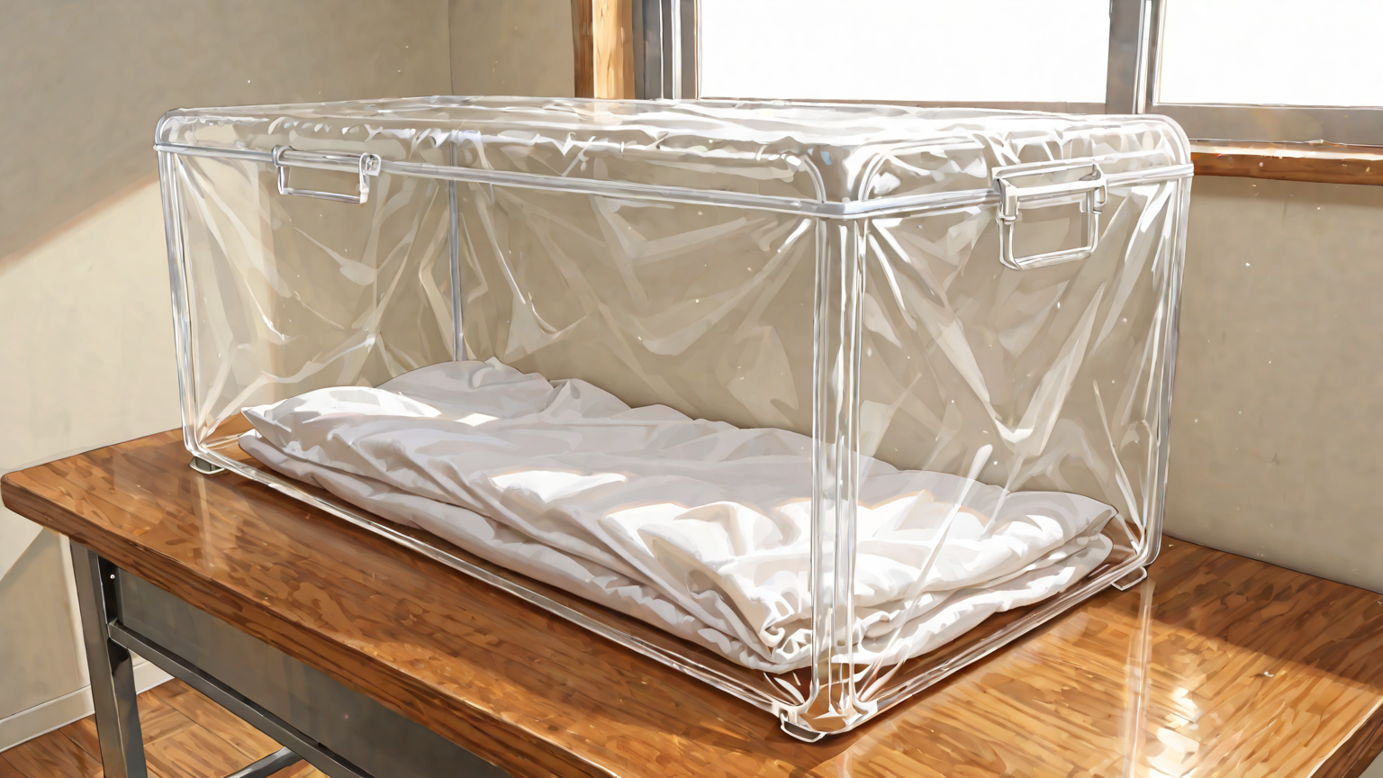 透明ケースを布で拭くイメージ