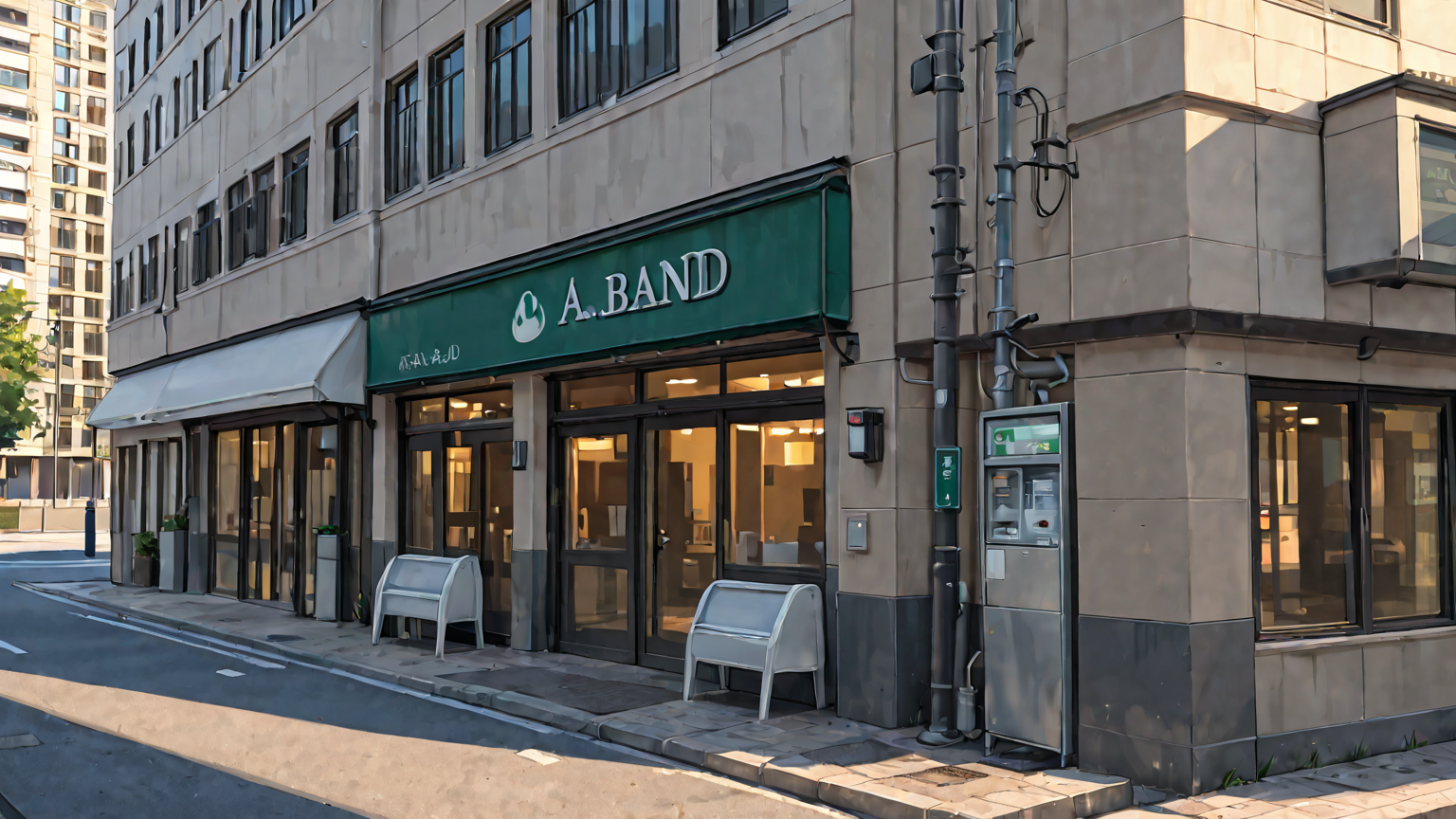 銀行ロゴとATMのタイムスケジュール