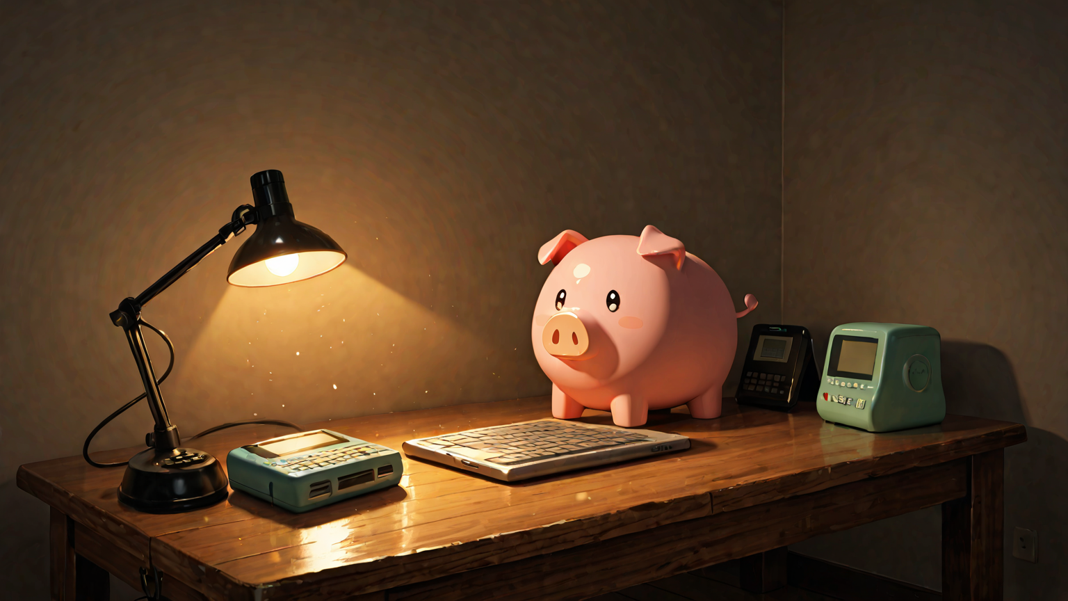 節約をイメージした貯金箱と電卓