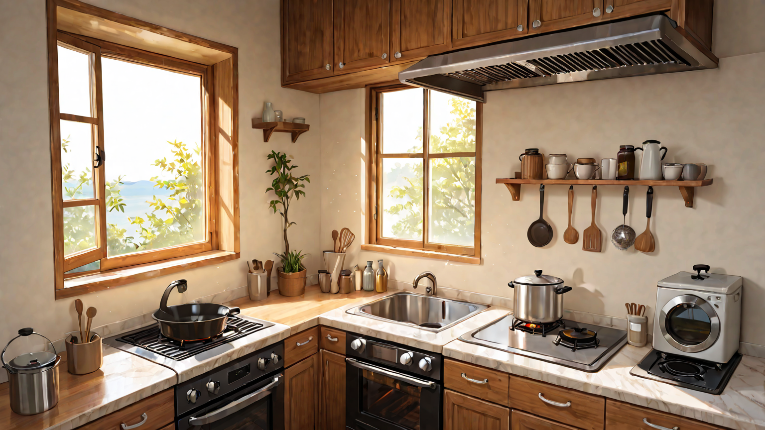 キッチンの換気扇と窓が開いた様子