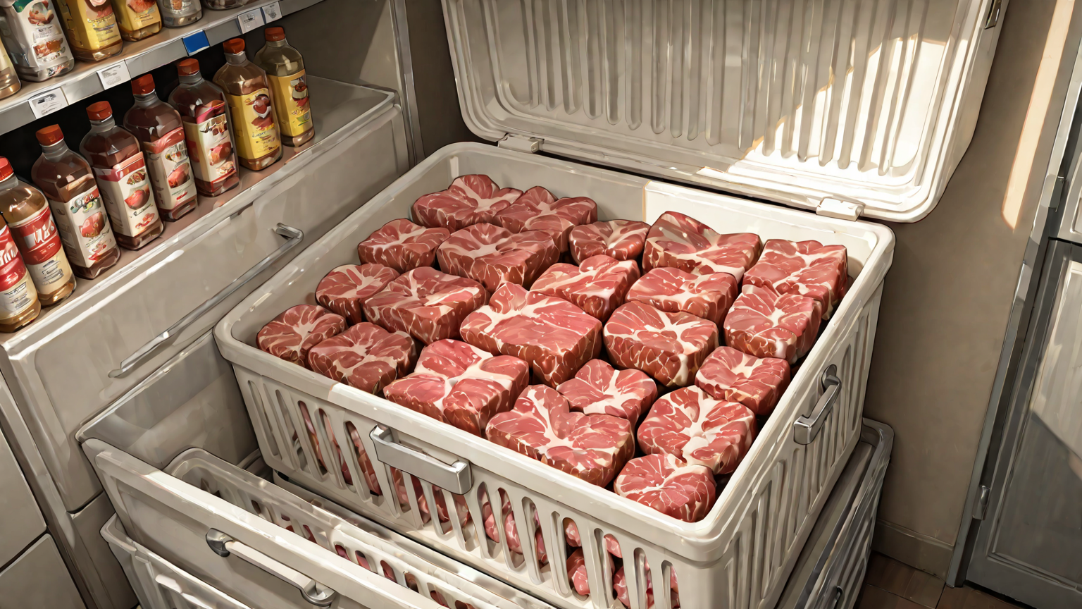 冷凍庫内の牛肉の様子