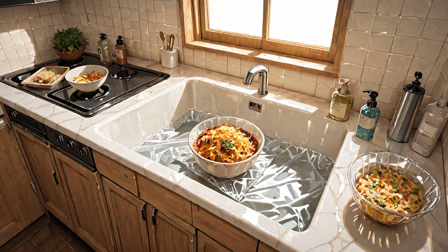 生ゴミをラップで包む様子