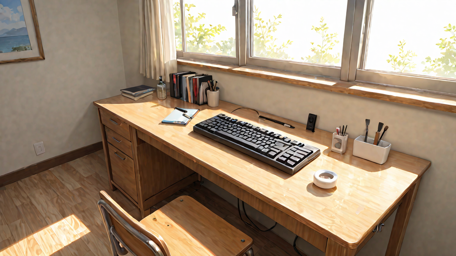 キーボードの隙間のホコリをブラシで掃除している様子