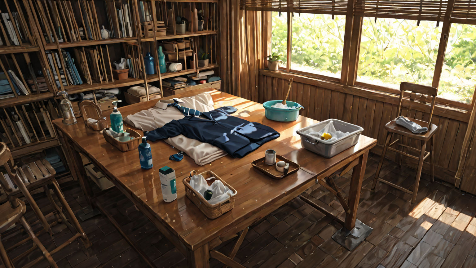 ネクタイのシミを応急処置する様子