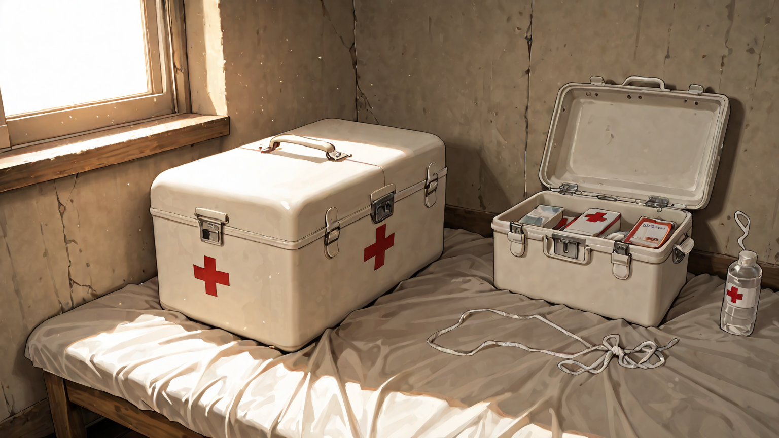 シルクのネクタイと応急処置グッズ