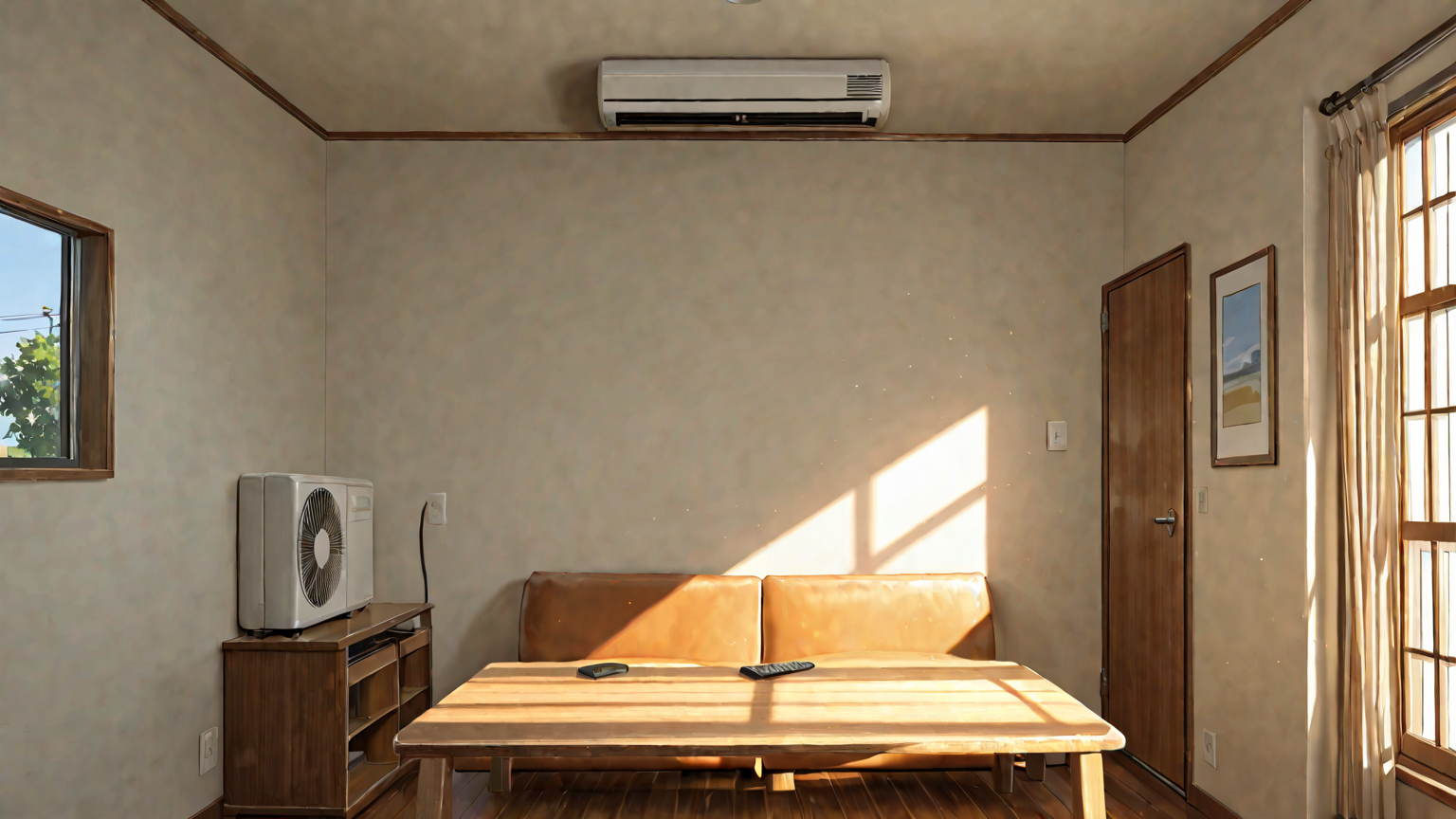 リモコンとエアコン本体のチェックをする手元