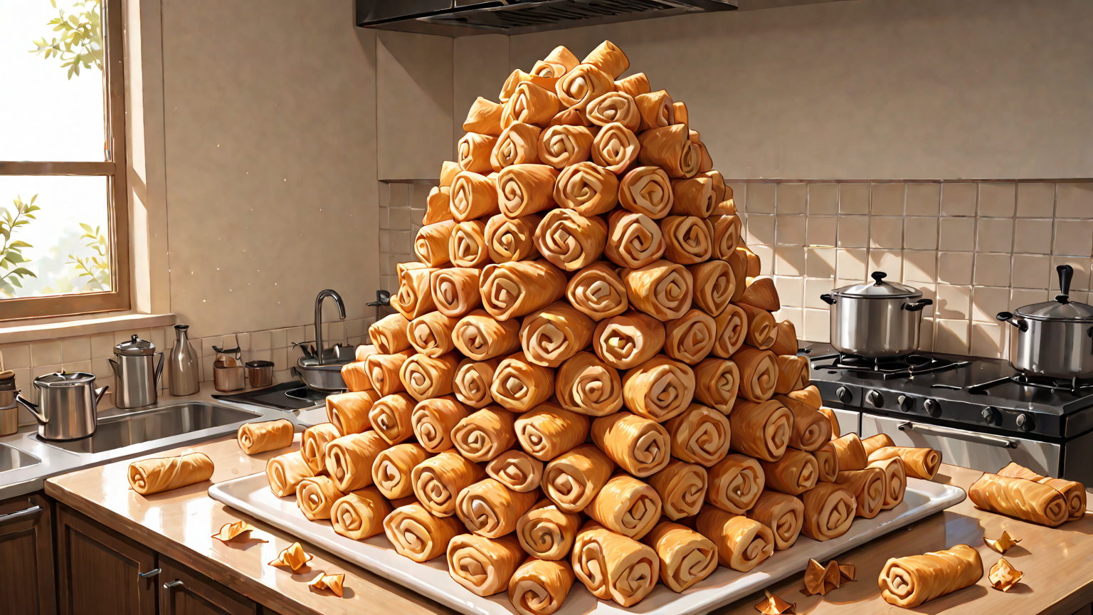 冷凍保存用の春巻きの皮が整然と並ぶ様子