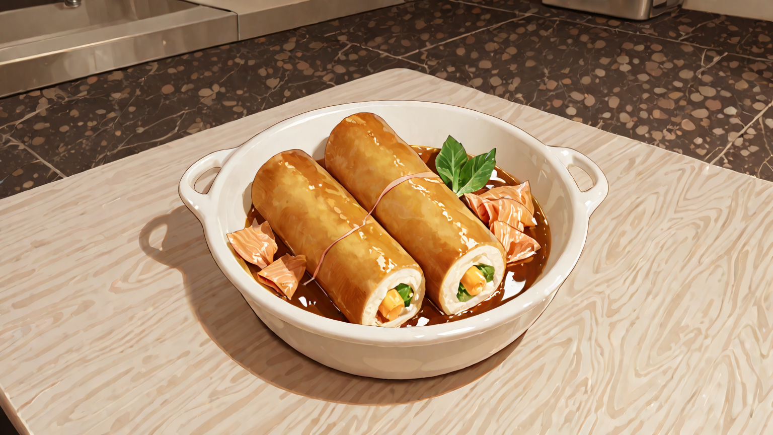 春巻きの皮を1枚ずつラップで包む手元