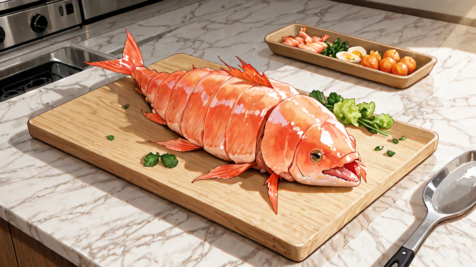 エビの下処理をしている様子