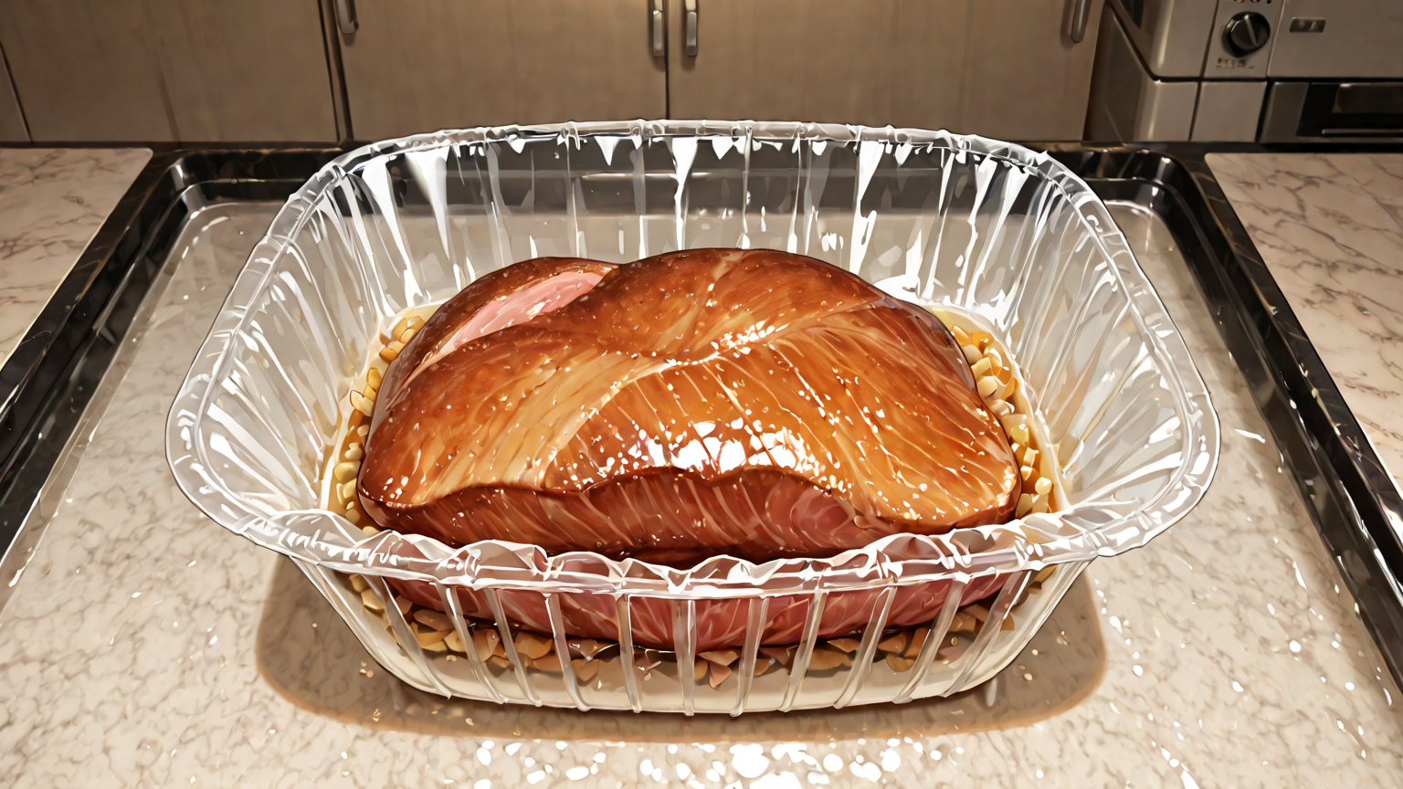 豚バラ肉をラップで包んでいる様子