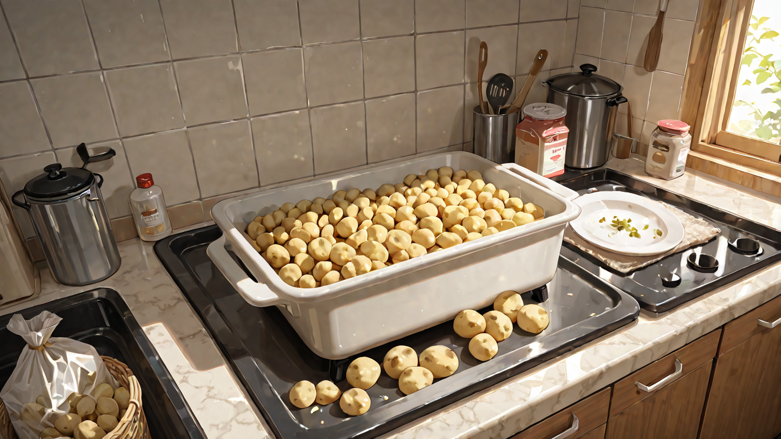 片栗粉を保存容器に詰め替える様子