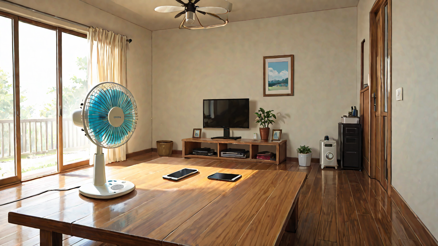 扇風機で冷やすスマホ