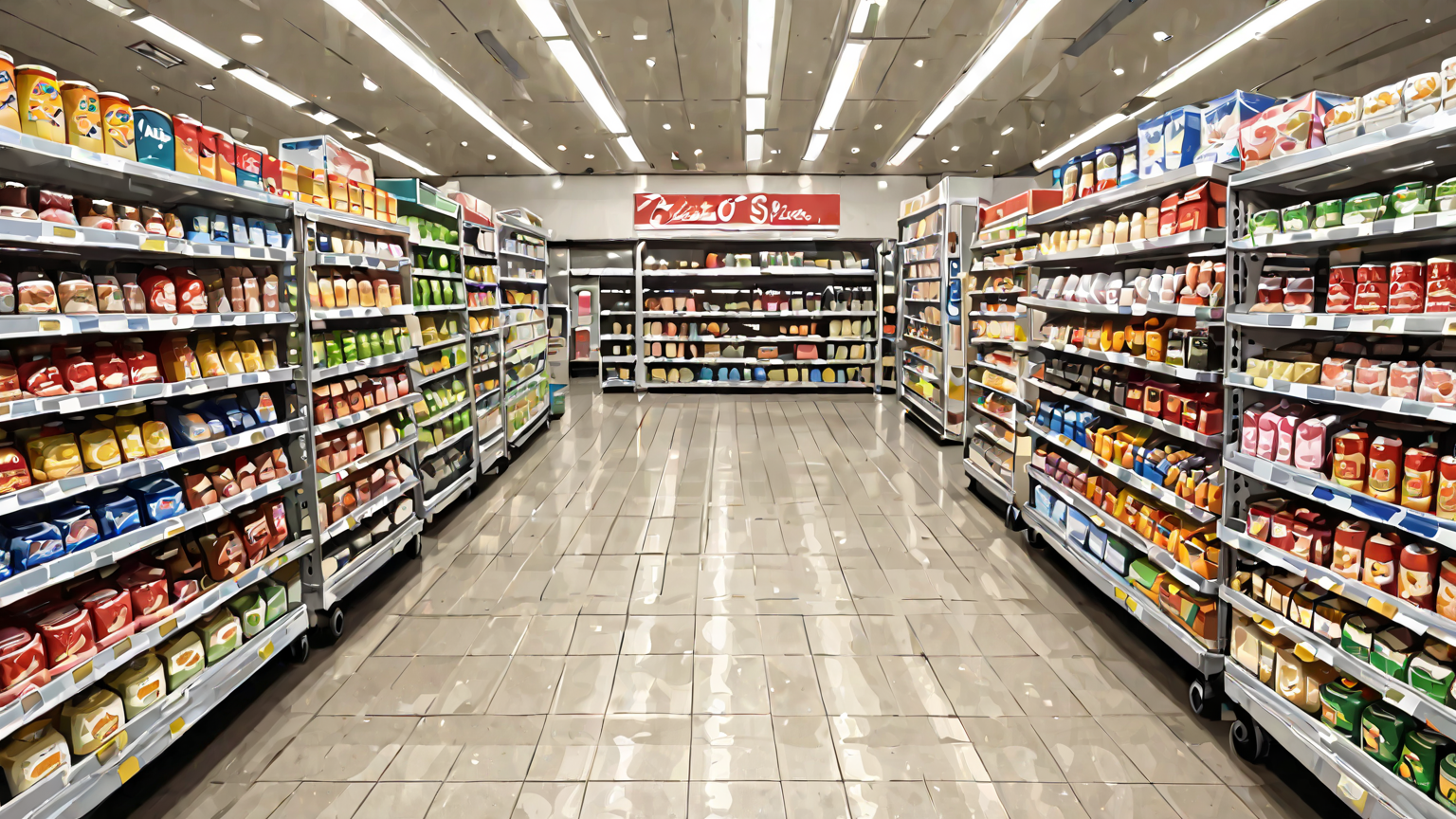 スーパーの値引きシールが貼られた商品棚