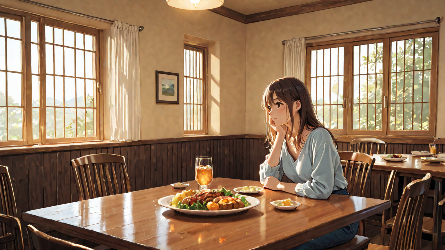 食事の前に水を飲む女性