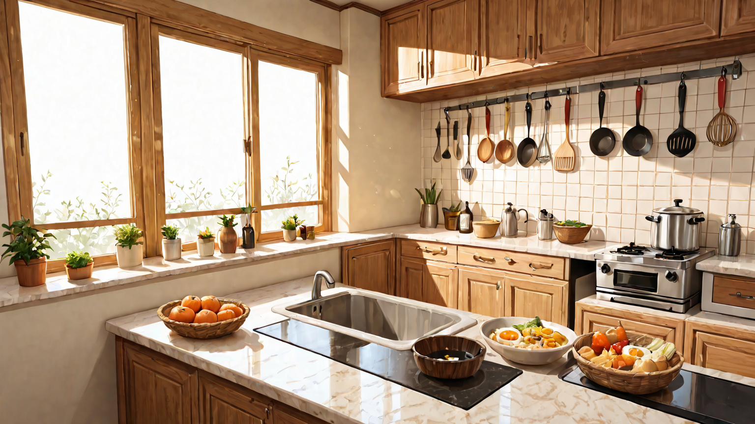 整理されたキッチンと食材