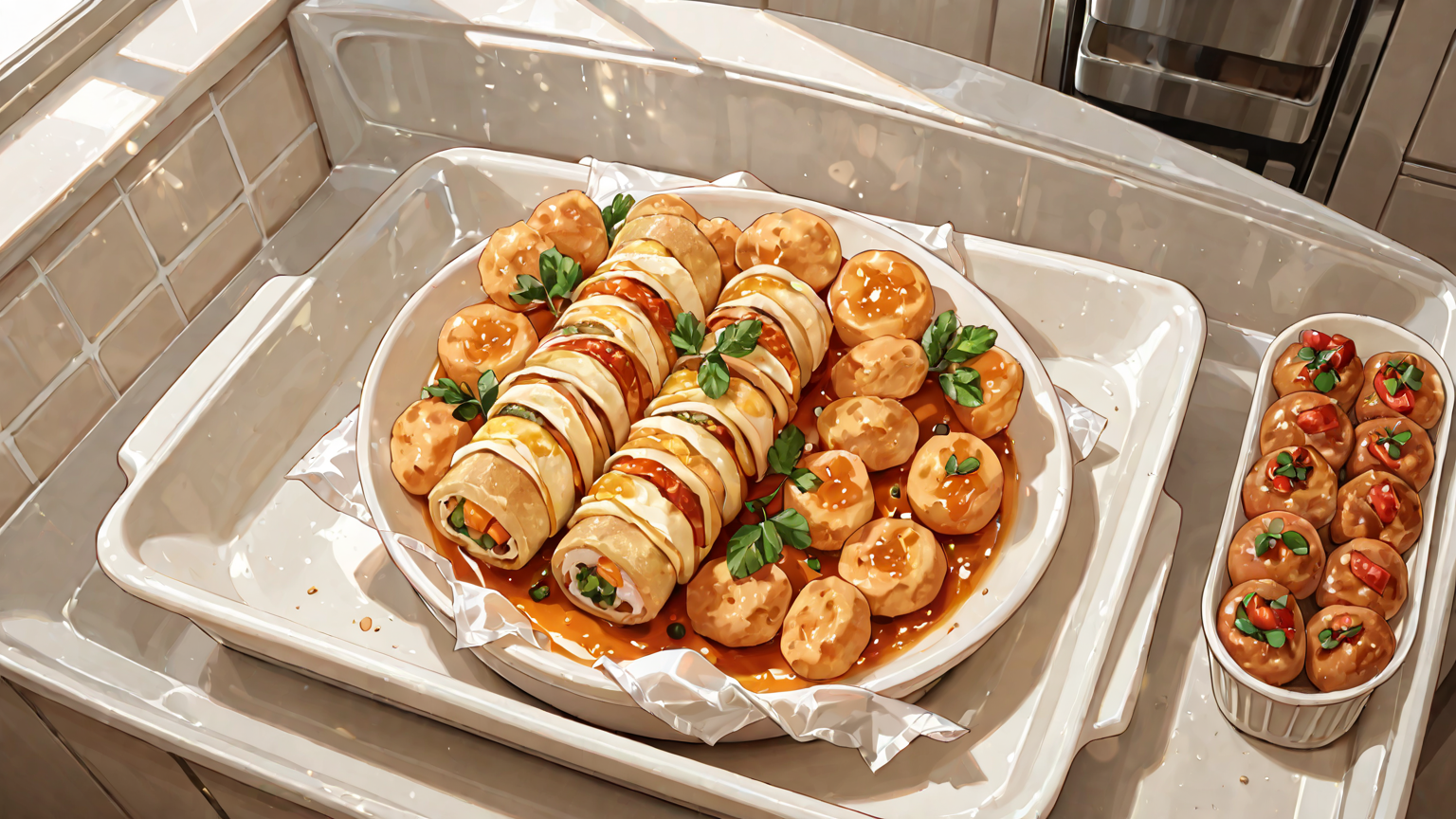 卵焼きをラップで包んで冷凍庫に入れる様子